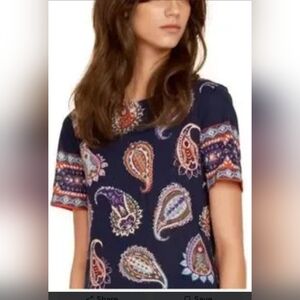 Tory Burch Navy Dapper Paisley Print Short Sleeve Tee Shirt Size S